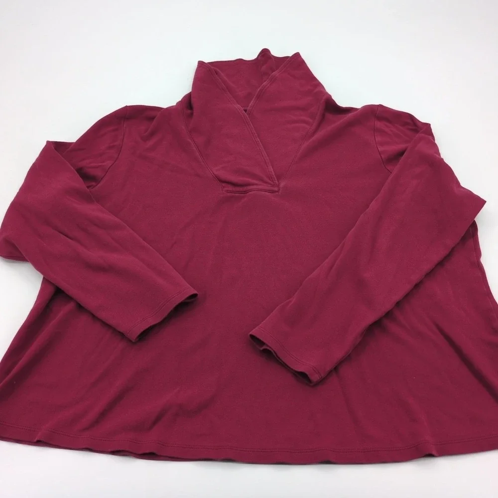 LL Bean Womens 2X Plus Burgundy Shawl Collar Long Sleeve Pullover Plum Cotton